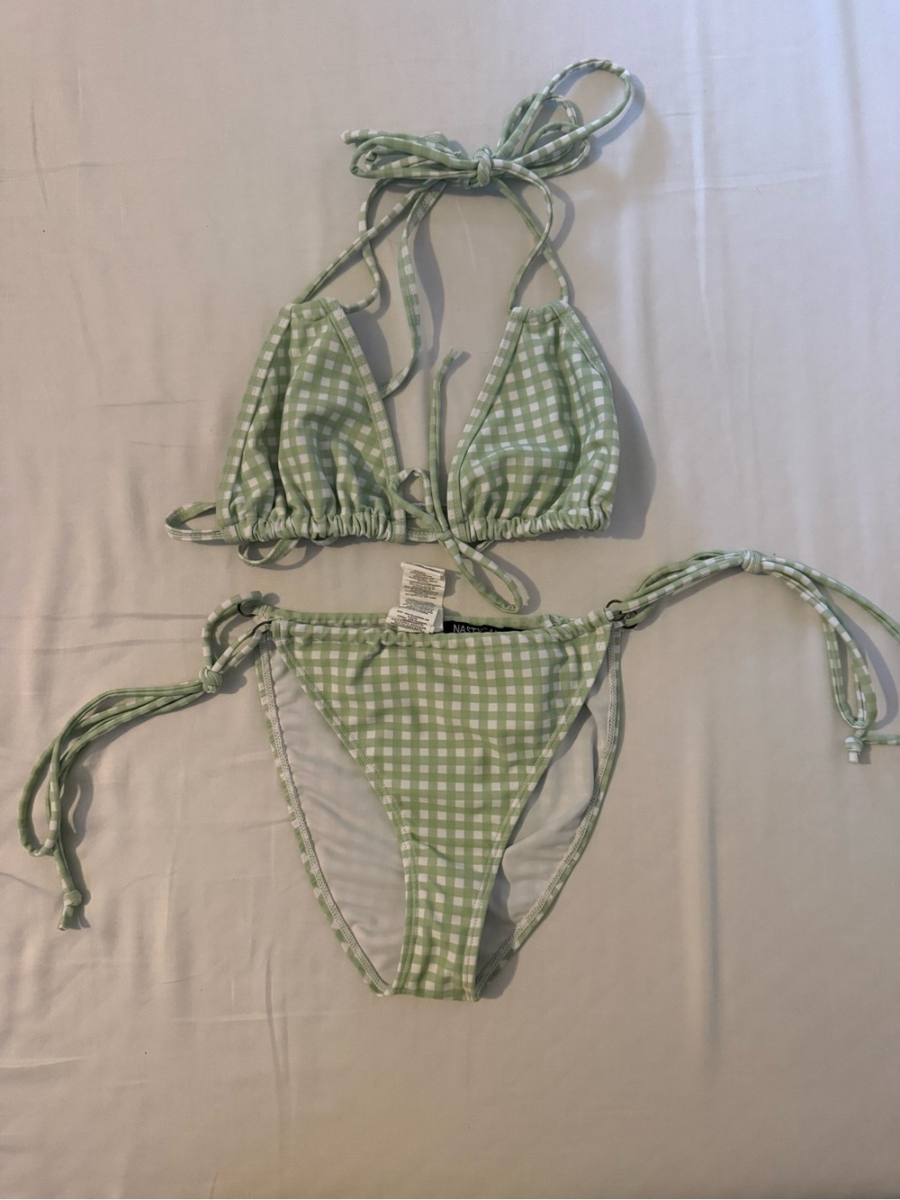 Nasty Gal Pastel Green Gingham Bikini Set